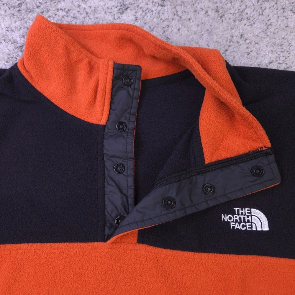 The North Face Sweater Mens XL Fleece Pullover Snap Neck Orange Logo Mock Neck